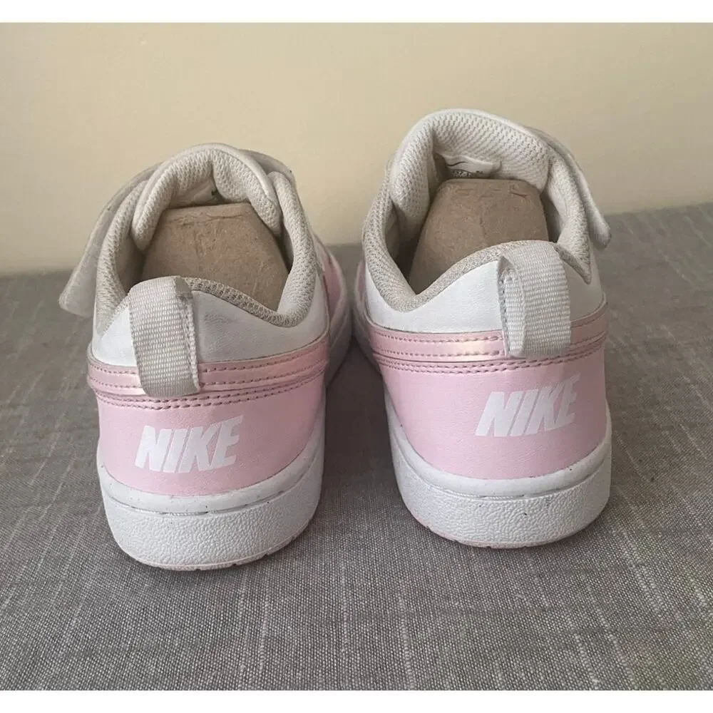 NIKE Court Borough Low Recraft Youth Girls Size 2 Pink White Sneakers